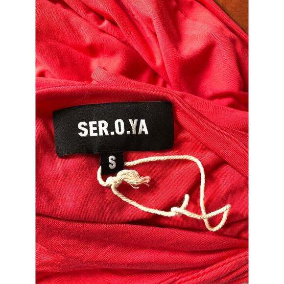 SER.O.YA Ivana One Sleeve Dress Midi Coral NWOT XS - Picture 6 of 8